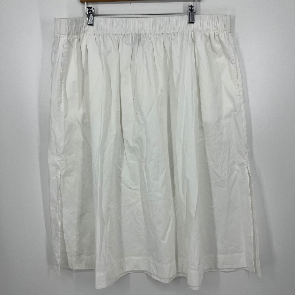 Old Navy Womens 2X White Cotton Elastic Waist Midi Skirt with Pockets and Slits